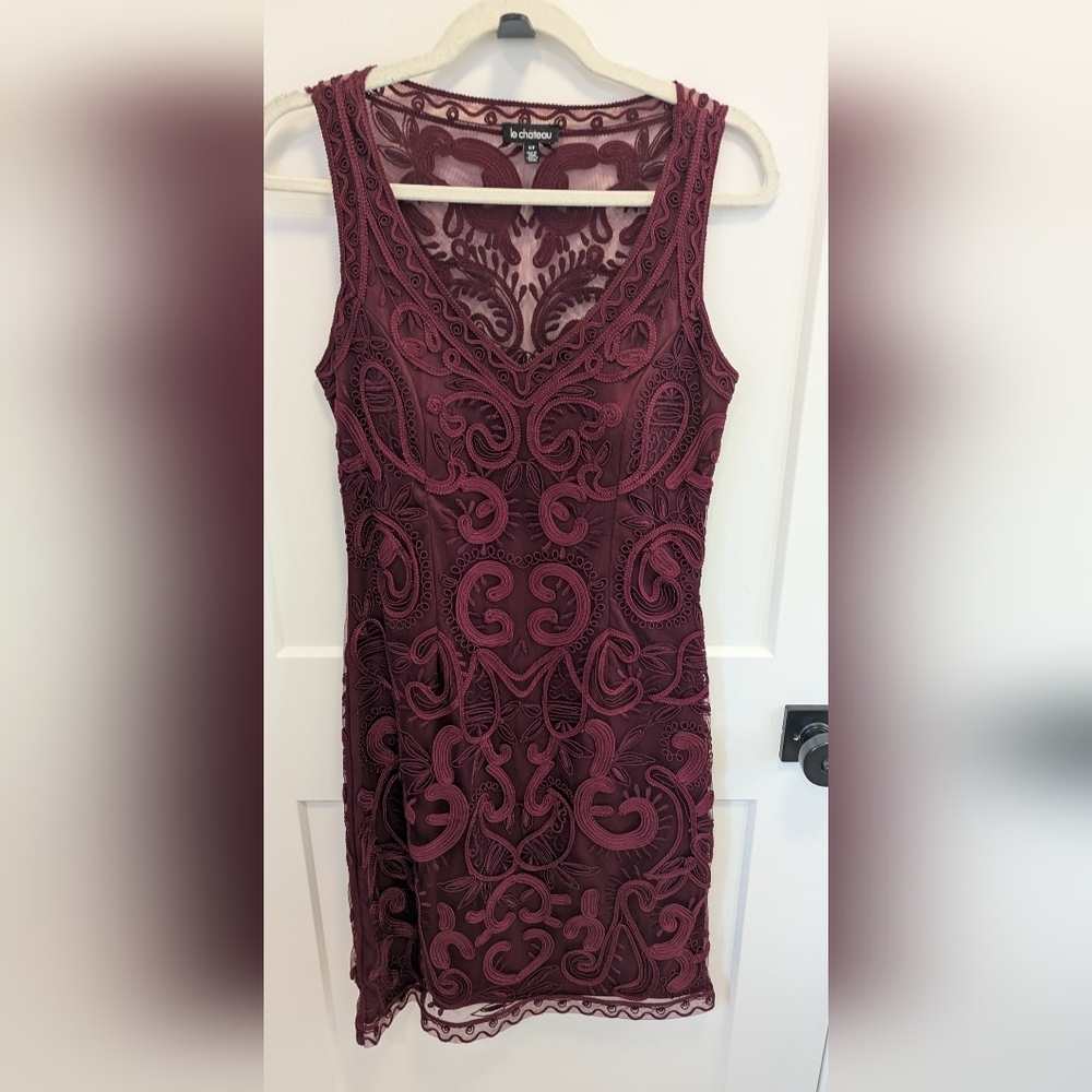 Burgundy Lace Bodycon Dress Small Cocktail Wedding Guest Holiday - Picture 2 of 6